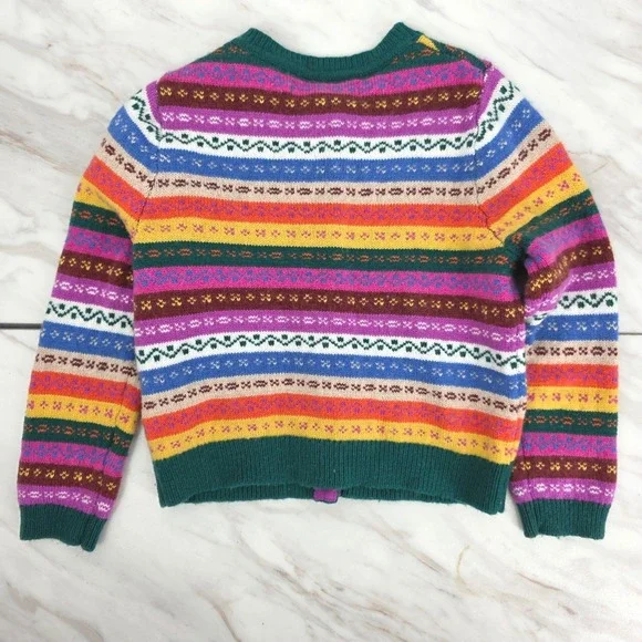 Mini Boden Girls Fair Isle Button Rainbow Multi Stripe Cardigan Size 4-5 Years - Picture 4 of 4